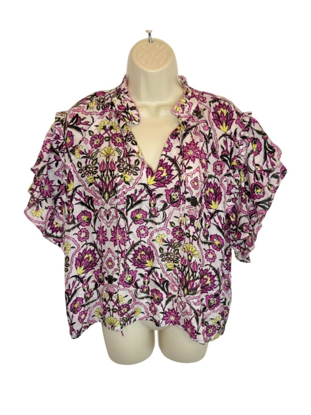 Maria Cher Silk Ruffle Blouse Floral Print - Size M - Picture 2 of 6